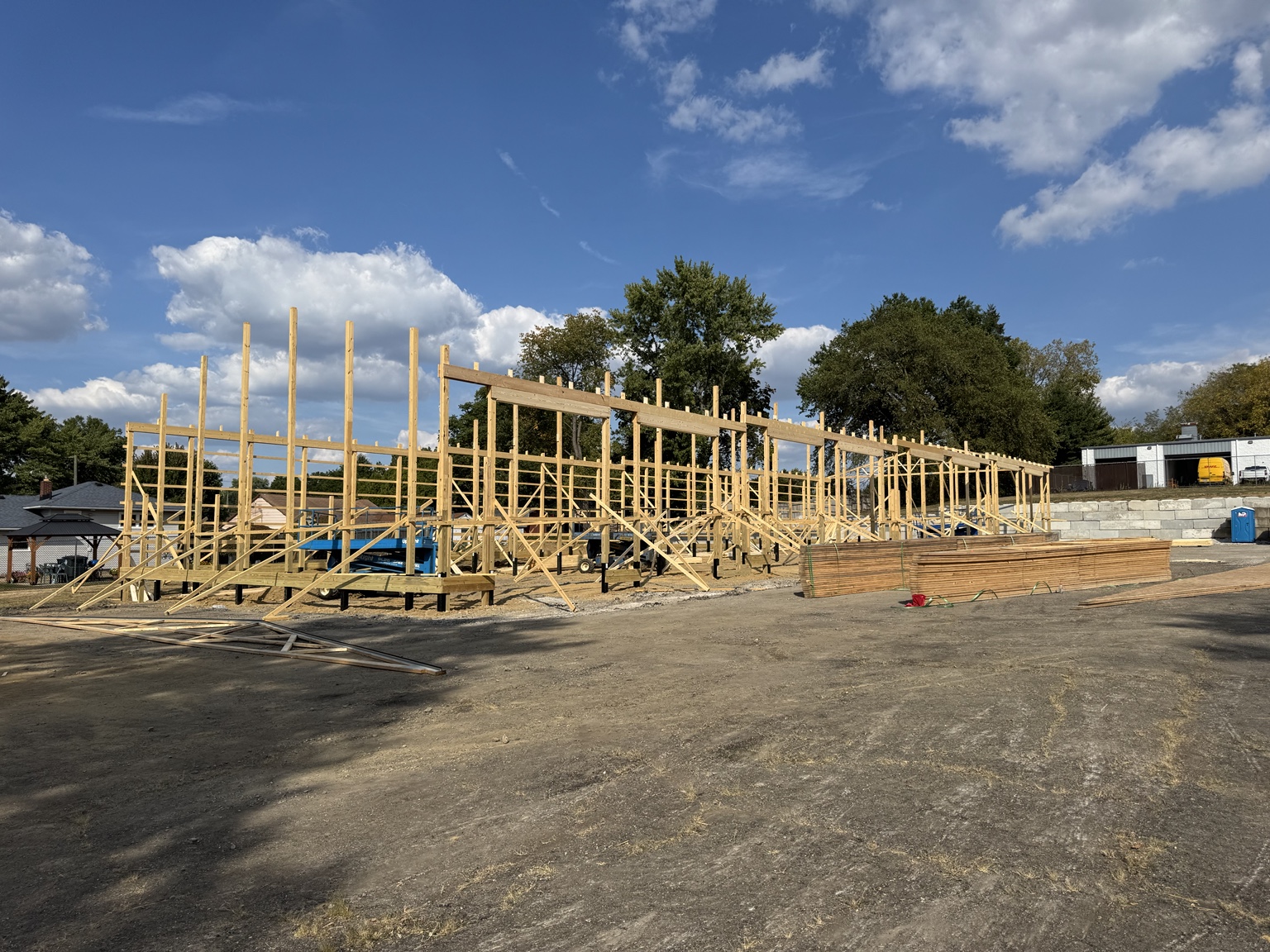 Post frame commercial garage building construction in Akron Ohio